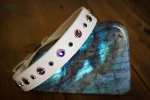 White Tala Collar with Heliotrope and Rainbow Dark Swarovski crystals