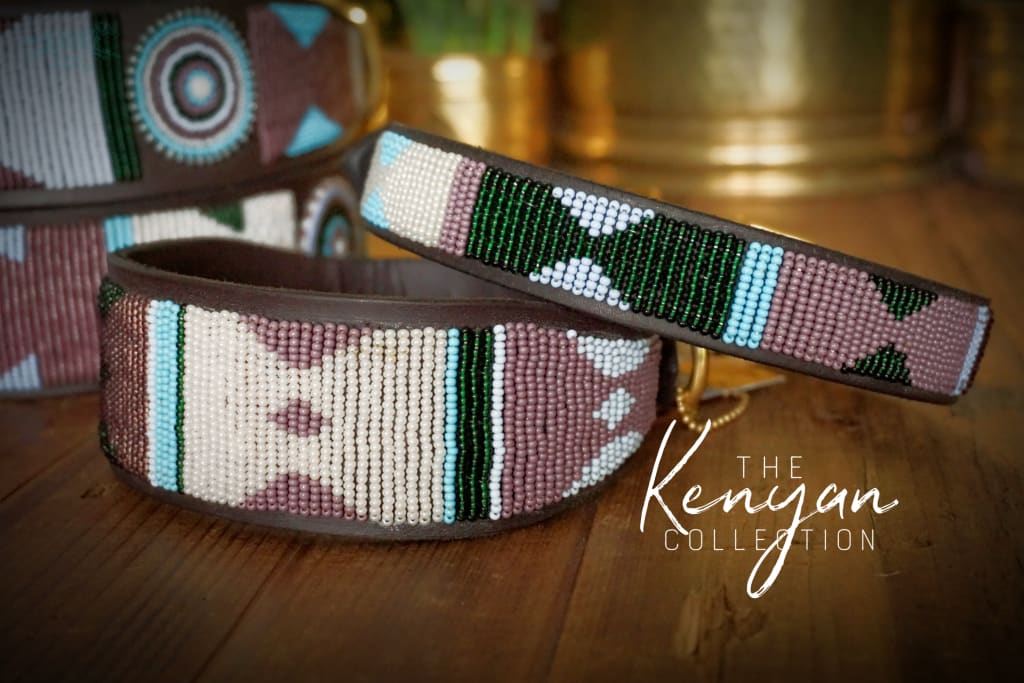 The Kenyan Collection - Jacaranda Beaded Dog Collar - Beaded Leather Collars